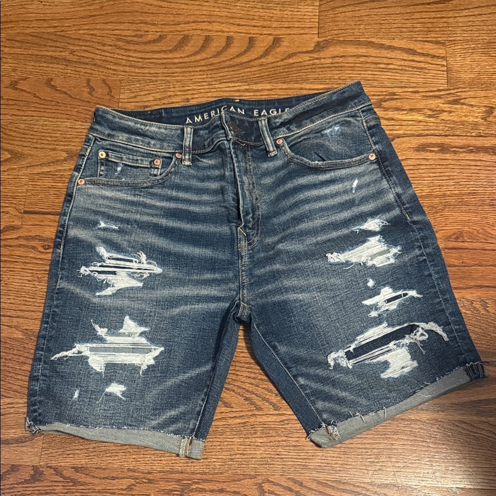 American Eagle Outfitters Men's Ripped Blue Jean Shorts